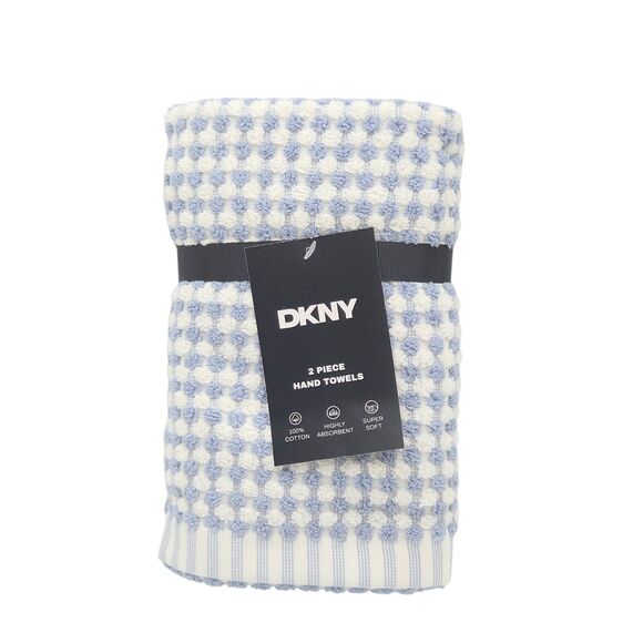 DKNY 8pc Cotton Towel Set‎ 2 Bath 4 Wash 2 Hand  Blue And White Monet Tile - Picture 12 of 14